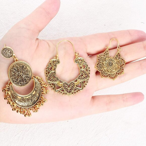 6 Pairs Vintage Bohemian Drop Dangle Earrings Boho National Style Hollow Petal H - Picture 7 of 7